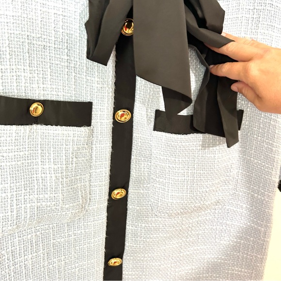 Tuckernuck Pomander Place Light Blue Coco Tweed Bow Dress SIZE MEDIUM - Picture 6 of 9